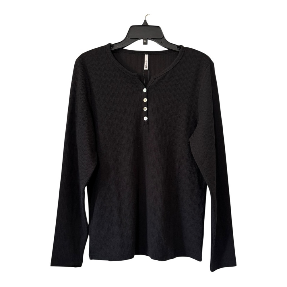 Zengjo Women’s Black Long Sleeve Henley Button Top Large L NWT